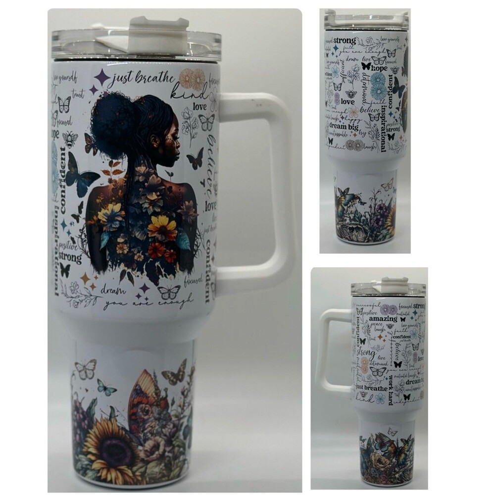 "Inspiration" NEW 40 oz. Stainless Steel Tumbler w/Handle & Straw
